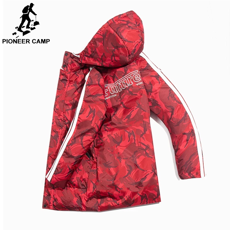 Мужской Камуфляжный пуховик Pioneer Camp теплый красного и черного цвета
