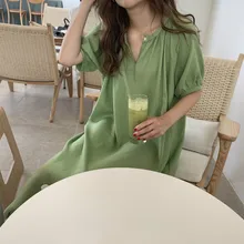 Женское летнее Зеленое Длинное прямое платье с v-образным вырезом, Maix Vestidos с поясом, винтажное свободное платье размера плюс, Femme Sukienki, сарафан