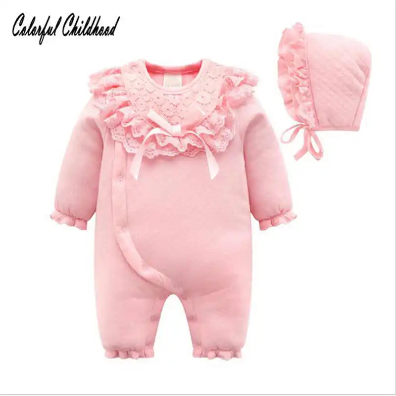 

Unisex Baby Bodysuit Lace Ruffles Princess Woolen Thicken Long Sleeve Jumpsuit Toddler Kid Winter Warm Overalls Kids Bodysuit
