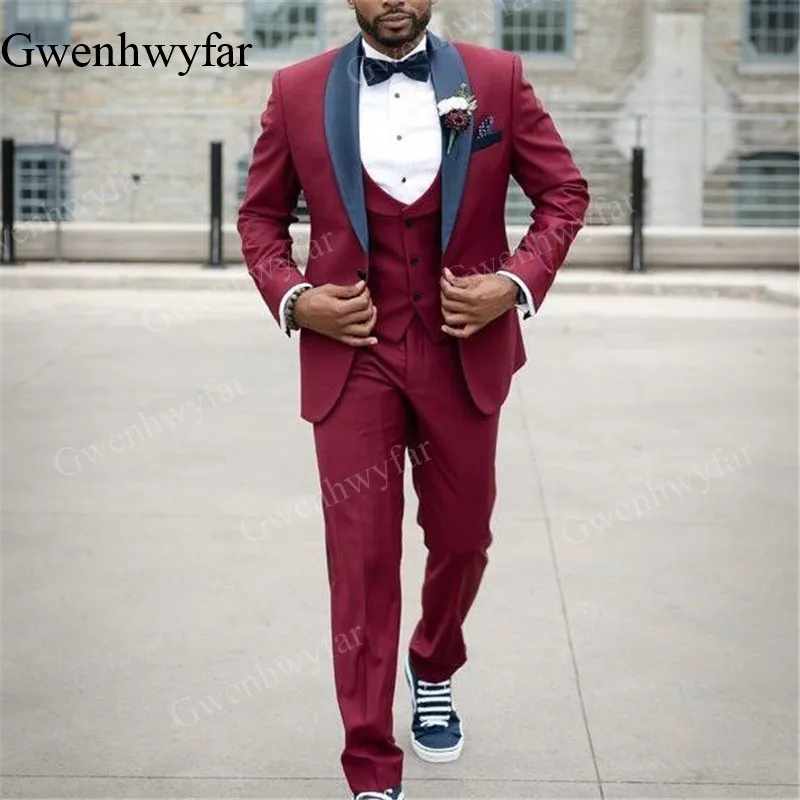 

Gwenhwyfar 2019 New Tuxedos Dark Red Party Tuxedo Jacket Sets Wedding Suits For Men Custom Made Prom Dress Men's Suits Slim Fit