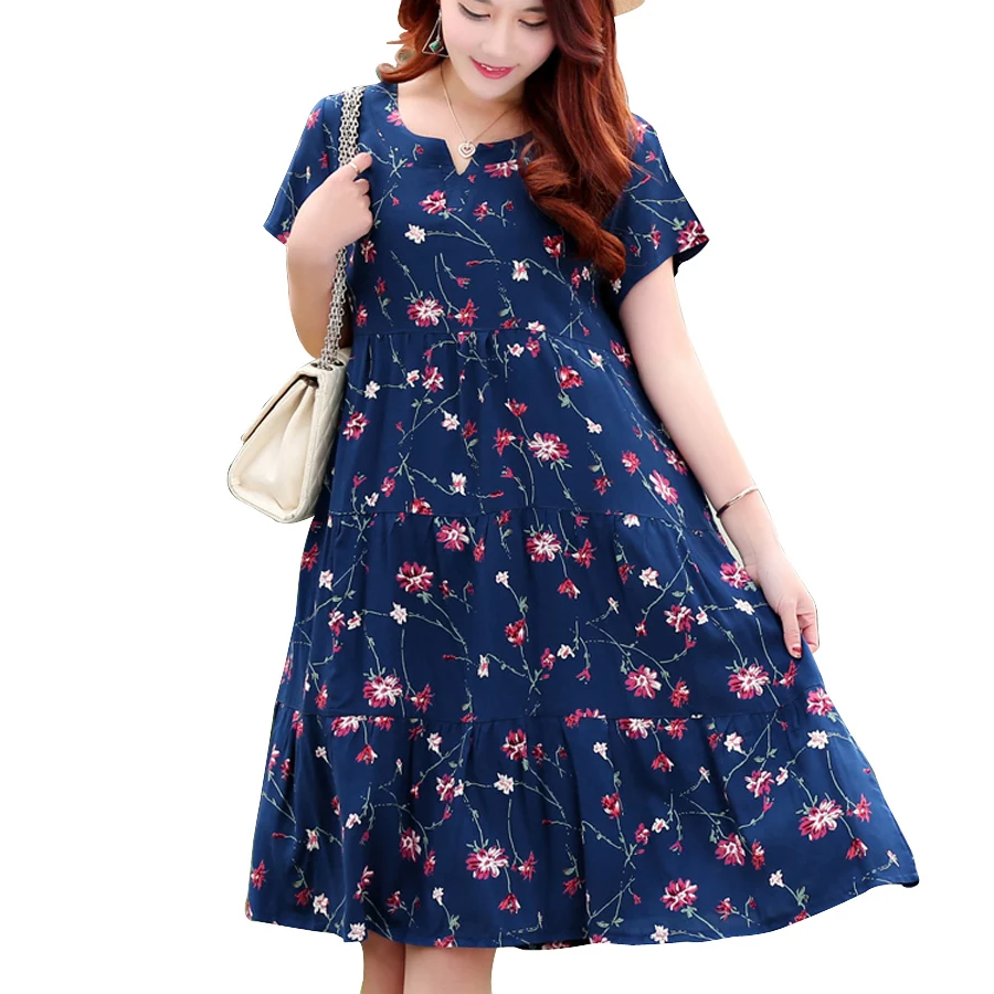 

Summer Dress 2019 Short sleeve V-Neck Women Dress Vintage Bohemian Dot Loose print Dresses Vestidos Plus size Women clothes