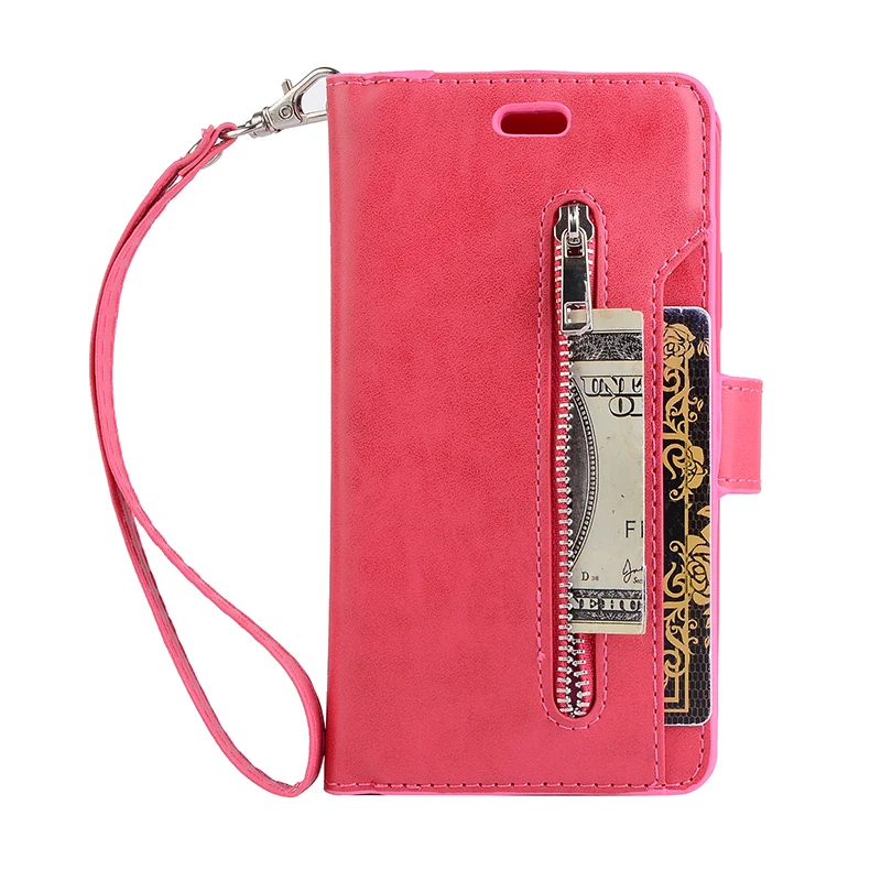 10 Держатель для карт бумажник с застежкой-молнией чехол для samsung Galaxy Note 10 10+ 9 8 S10E S10 S9 S8 плюс S7 A5 A7 кожаный чехол-портмоне с откидной крышкой Coque - Цвет: Rose Red