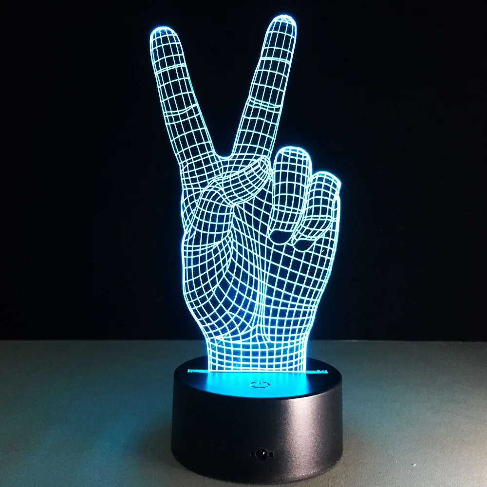  Hand Victory 3d Led Light Colorful Touch Visual Lamp Decoration Atmosphere Hologram Illusion Table  - 32841162744