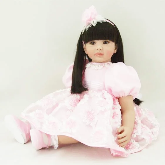 

Pursue 24"/60 cm New Beautiful Pink Silicone Reborn Toddler Princess Girl Baby Doll Toys for Children Girl Educational Doll Toys