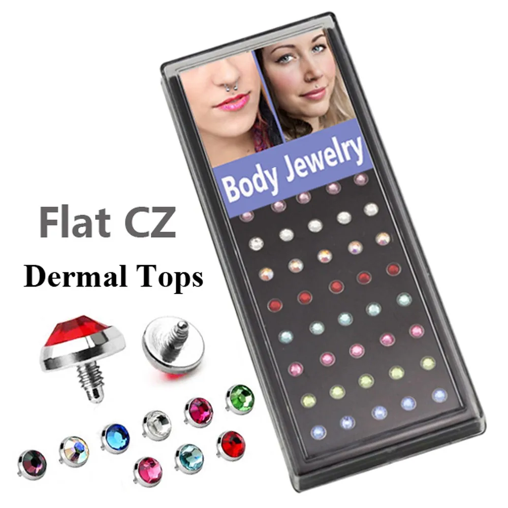

40piece Flat CZ Crystal Dermal Anchor Tops with 16g Thread