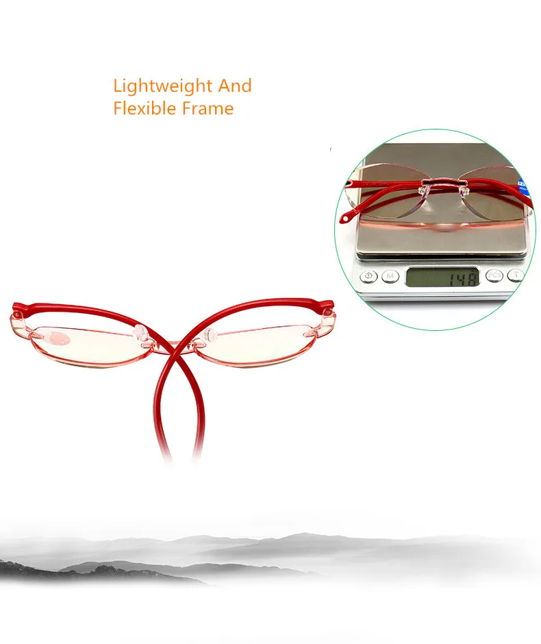 Модные женские бескаркасные алмазные режущие оправы бизнес TR90 очки дальнозоркость анти-синее зеркало для чтения+ 1,00 до+ 4,00