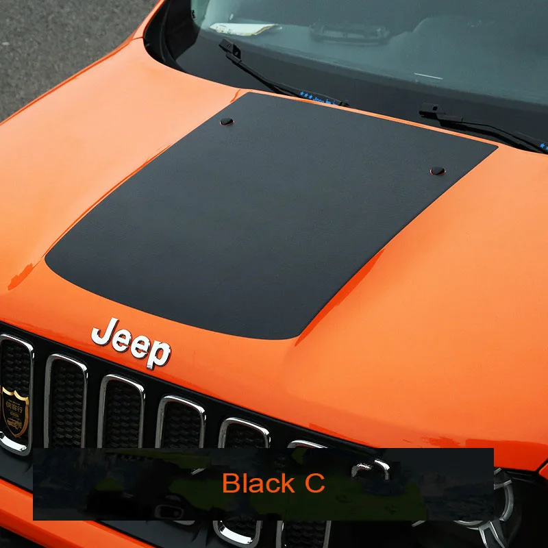 

KOUVI1pc Black carbon fiber Car Accessories stickers Auto front body hood Enginne cover sticker for 2015 2016 2017 JEEP Renegade