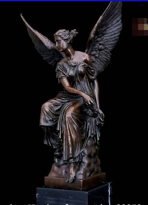 

006749 Abstract Art Sculpture Copper Bronze Marble Base Angel Goddess Statue Figurine