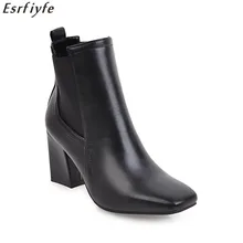 

ESRFIYFE New Botas Mujer Fashion Women Boots Square Heel Zapatos Mujer PU Leather Thigh High Boots Motorcycle Shoes Hot Sale