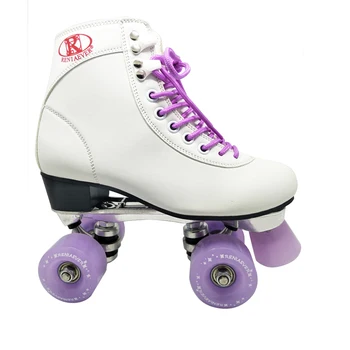 

Women's Classic Retro 4 Wheel Quad Roller Skates White Boot and Violet