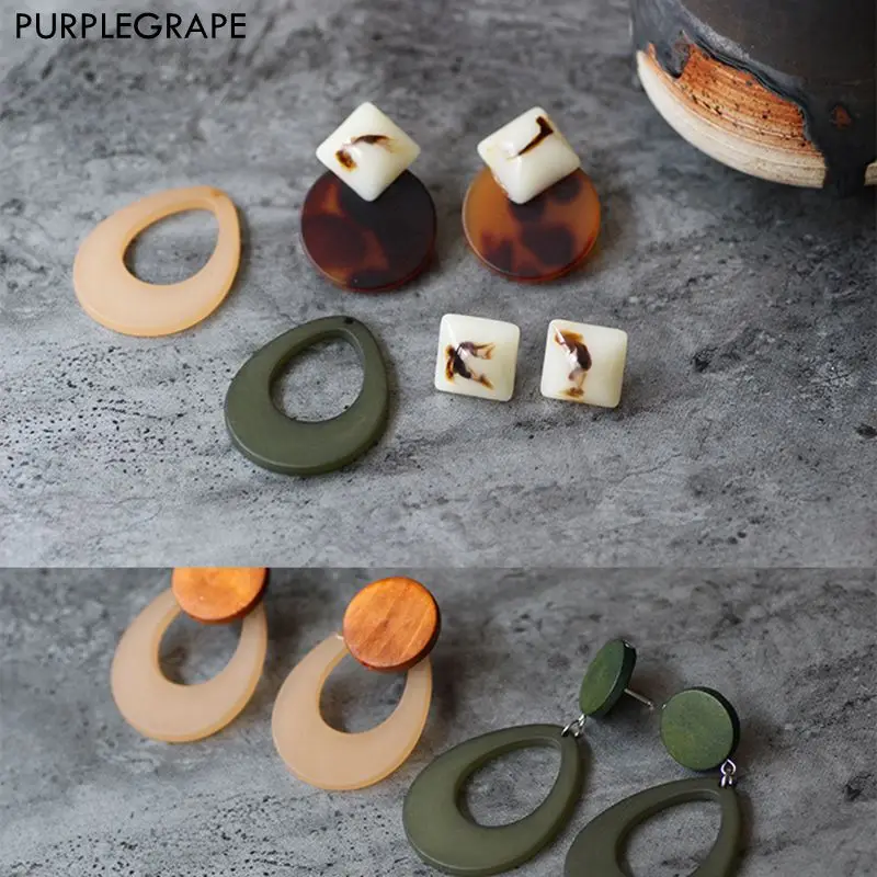 

PURPLEGRAPE Minimalist retro geometry matt resin DIY handmade earrings material semi-finished accessories a pack of 8