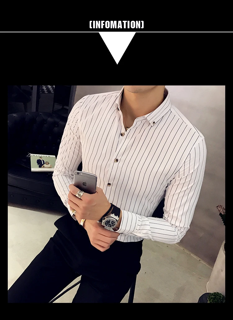Стиль, модная мужская рубашка, популярная полосатая Весенняя Мужская рубашка, тонкая мужская рубашка в тонкую полоску с длинными рукавами, мужской размер