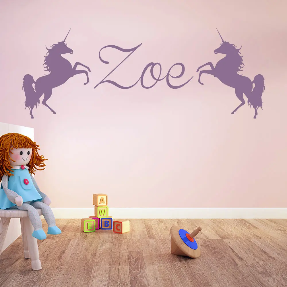 

Custom made unicorn Personalized Name Wall Stickers Hot Sale Wall Decal Girls Room Nursery Home Decor Wallpaper Removable Mu