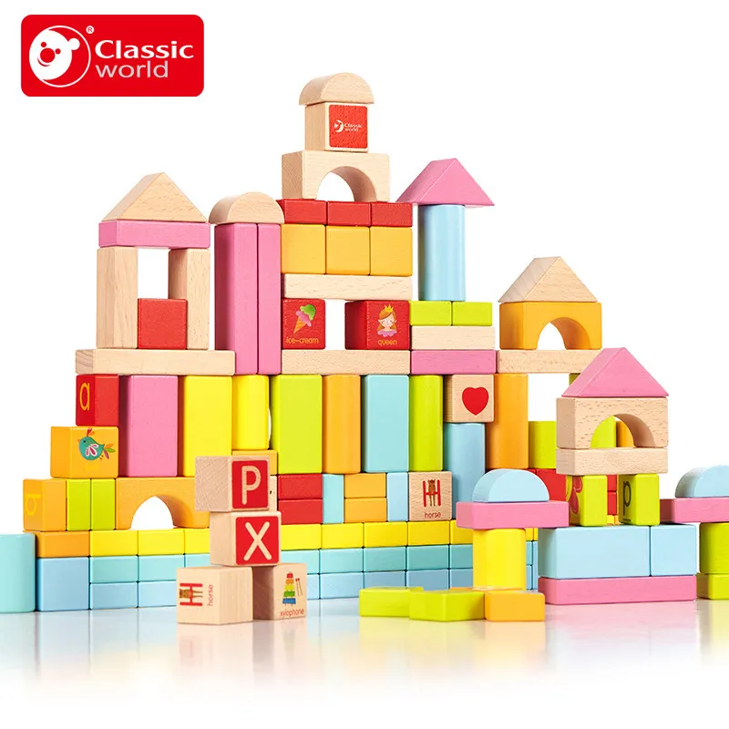 

Classic World 100psc Beech Color Building Blocks Bottled Children's Toy For Color & Shape Identification Exerciseand