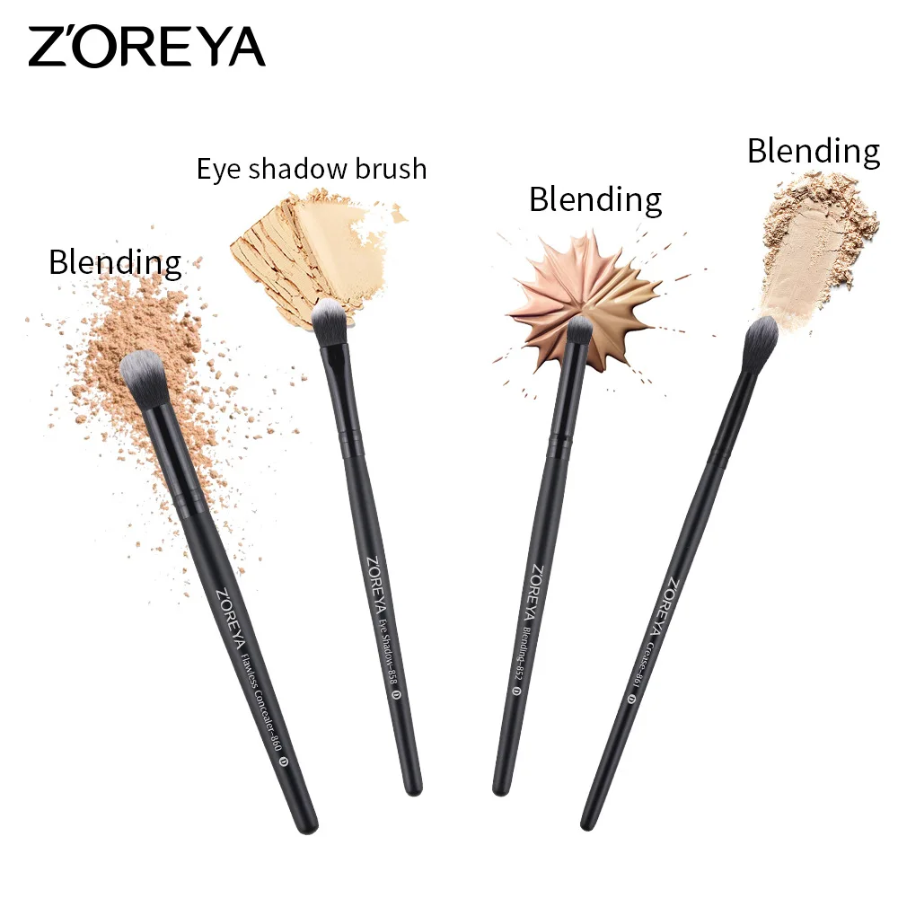 ZOREYA eyeshadow brushes 4pcs/set black color soft Synthetic hair wooden handle blending for women makeup brush ZR014 | Красота и
