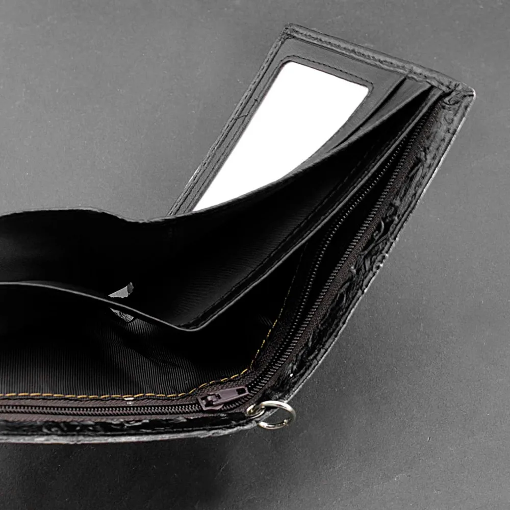 Balck Top Quality Men Leather Vintage Dragon Wallet with Chain Card Holder Purse
