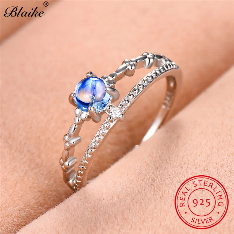 

925 Sterling Silver Clear Moonstone Rings For Women Dainty Round Opal Stone Open Minimalist Engagement Wedding Ring Fine Jewelry