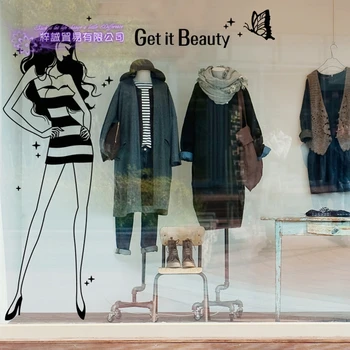 

Clothing Store Sexy Lady Girls Glass Wall Sticker Decoration Clothing Store Decal Cloakroom Showcase Decor Clothing Shop Decal