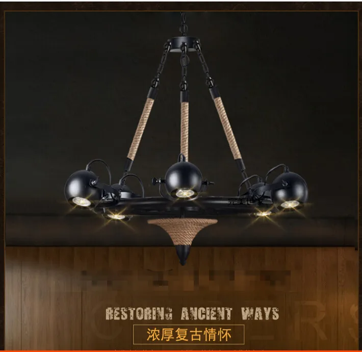 American loft Retro industrial personality Restaurant coffee bar counter tooling shop Hemp rope Wrought iron chandelier American loft Retro industrial personality Restaurant coffee bar counter tooling shop Hemp rope Wrought iron chandelier