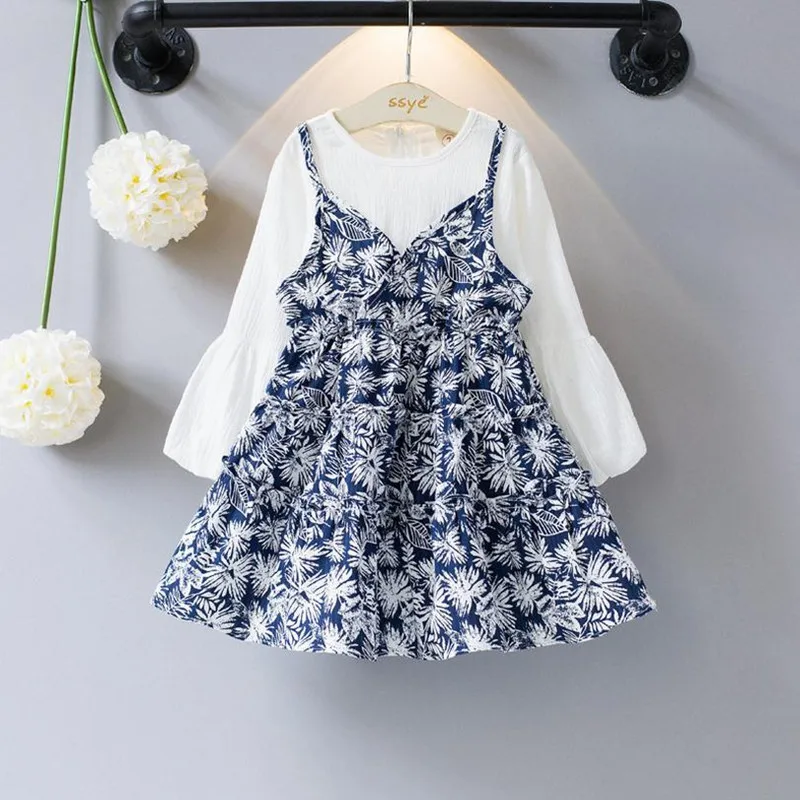 

DFXD Toddler Girl Dresses 2018 Spring Autumn New Long Lantern Sleeve Print Stitching Children Party Dress For Girls 2-8 Years