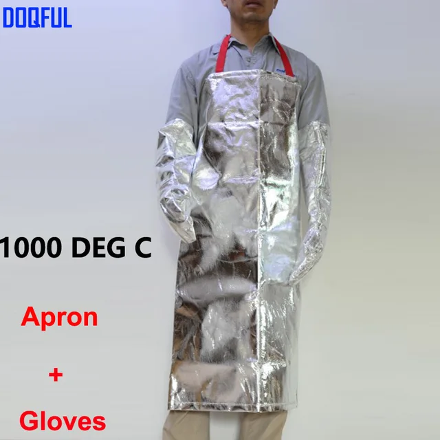Heat Resistant 1000 Degree Aluminized Apron With Aluminum Foil Gloves