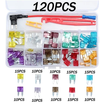 

120Pcs Car Motorcycle Mini Standard Blade Car Assorted Fuse Assortment Kits Set 3A-40A and Tweezers