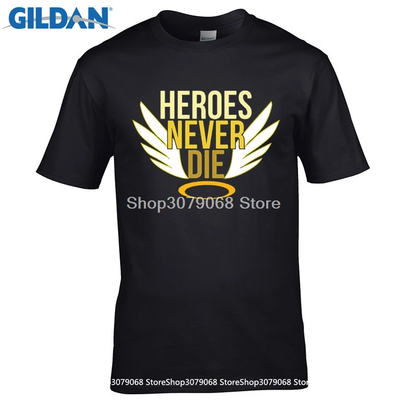 GILDAN t shirt design pattern Heroes Never Die Mercy Inspired Video Game T-shirt