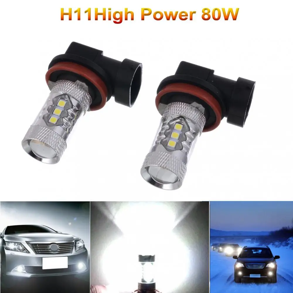 

2 X H8 / H11 80W LED Fog Tail Driving Car Head Light Lamp Bulb Super White 6000K