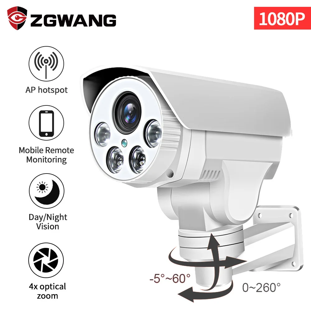 

ZGWANG PTZ IP camera 4X Zoom CCTV Video Waterproof Outdoor 5.0MP IP camera IR 30M Night Vision Security with Power Adapter
