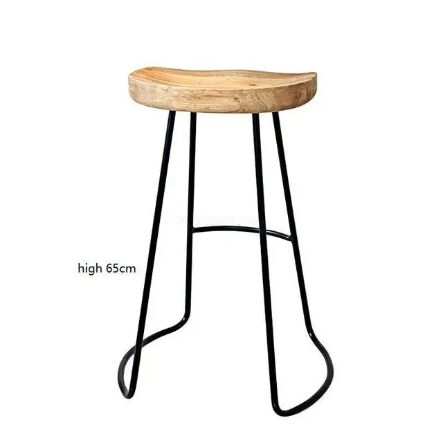 Твердый деревянный барный стул, высокий железный кованый стул, современный минималистичный модный креативный домашний барный стул для гостиной, отдыха - Цвет: 65cm high