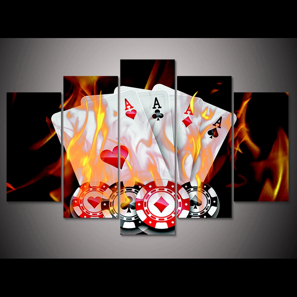 

Living Room HD Printed Modern Painting On Canvas 5 Panel Poker On Fire Modular Picture Wall Art Home Decoration Posters Frame