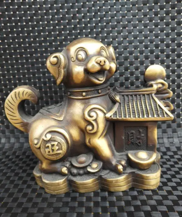 

China Brass coin dog Wealth crafts statue