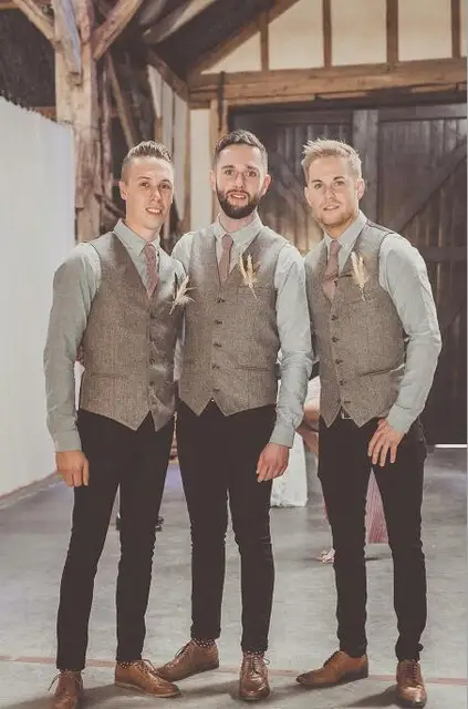 Country Wedding Gray Wool Herringbone 