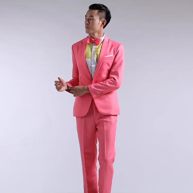 Suit Men New 2020 Long-Sleeved Men's Suits Dress Hosted Theatrical Tuxedos For Men Wedding Prom Red Yellow Blue And Green M L XL