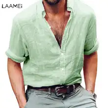 Laamei Мужская рубашка с длинным рукавом Весна Лето льняная Повседневная дышащая мужская рубашка на пуговицах Camisa Masculina уличная футболка Топы