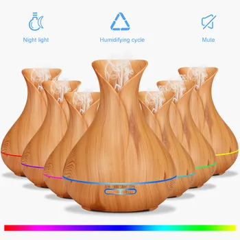 

VVPEC 400ml ultrasonic cold mist humidifier Aroma diffuser wood aromatherapy essential oil diffuser LED lights for office