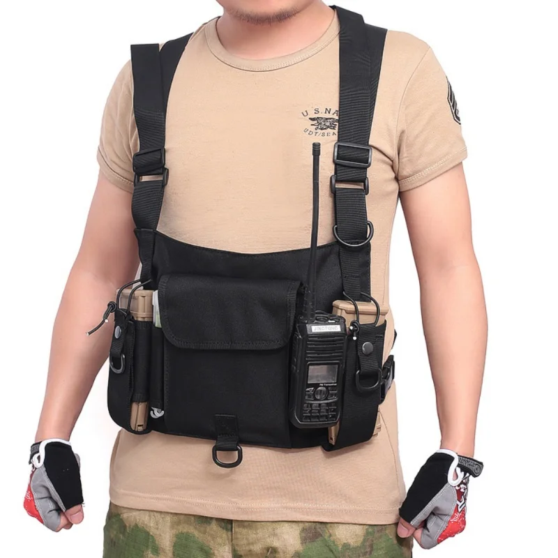 Тактическая нагрудная сумка с радиоприемником, регулируемая Прочная износостойкая нагрудная Сумка-жилет, тактический жилет в стиле хип-хоп