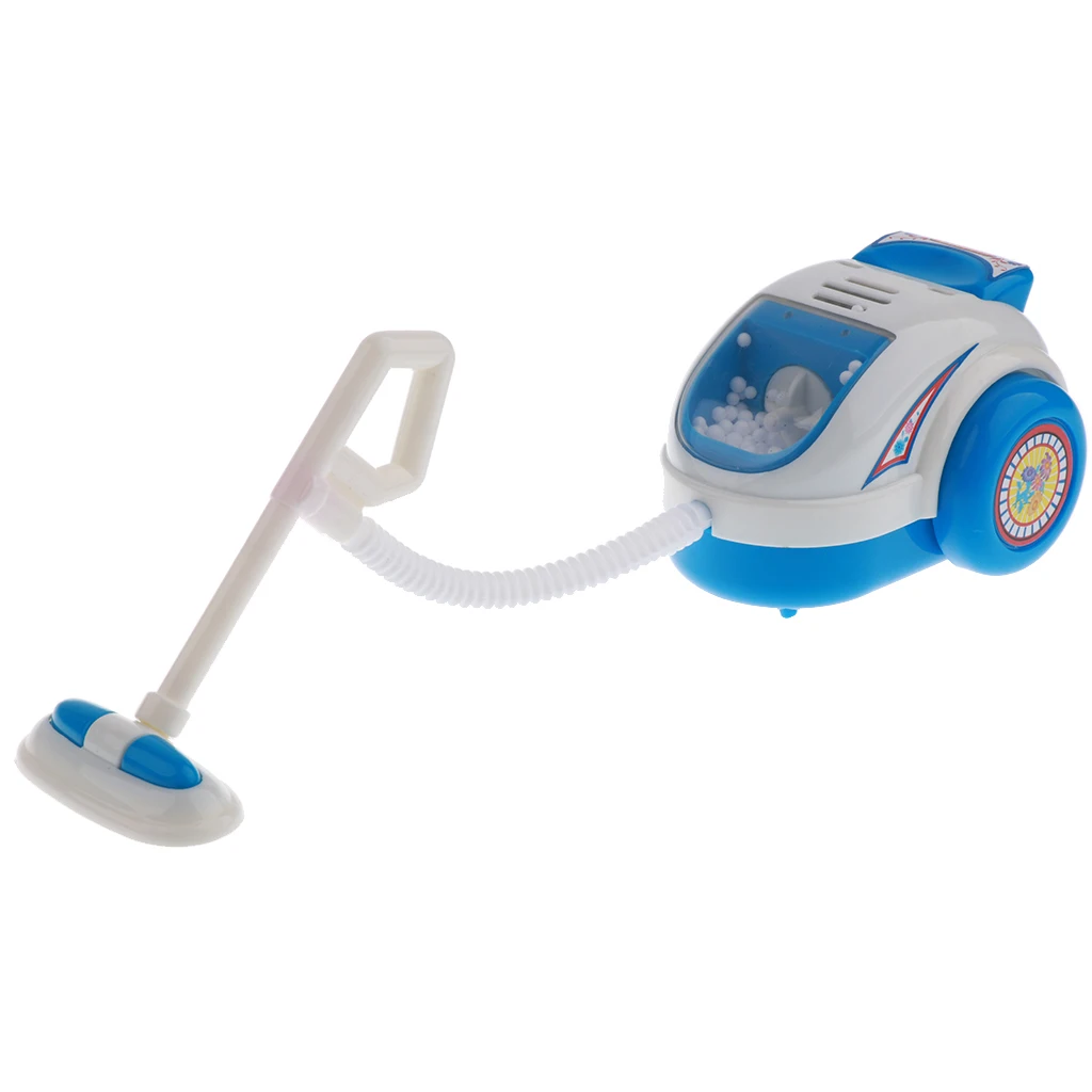 Dollhouse Mini Home Appliance Simulation Toys Plastic Blue Vacuum Cleaner(AA Battery Powered) For Kids Pretend Play Toys 