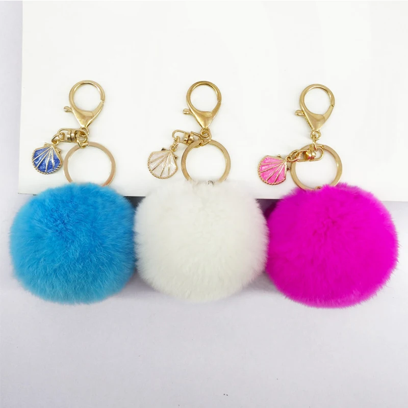 3Color Best Rabbit Fur Puff Ball KeyChains Cute KeyChains Kids Womens ...