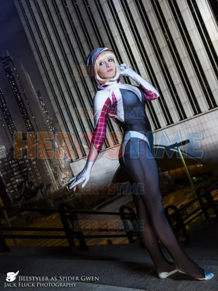 

Gwen Spider Stacy Costume Spandex Printing Spider-Man Gwen Superhero Cosplay Zentai Suit Halloween Party Bodysuit Custom