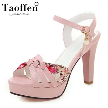 

TAOFFEN 4 Colors Flower Buckle Ladies Sandals Super High Heels Party Wedding Summer Shoes Women Platform Sandals Size 34-43