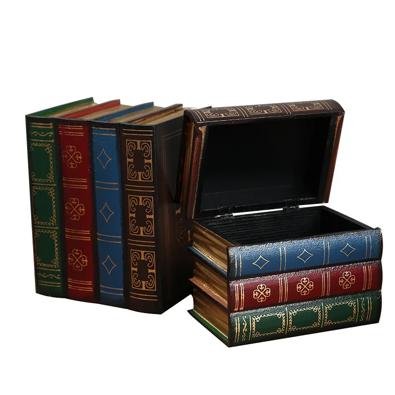 Creative Vintage Wooden Books Shape Storage Boxes Jewelry Box Ornaments