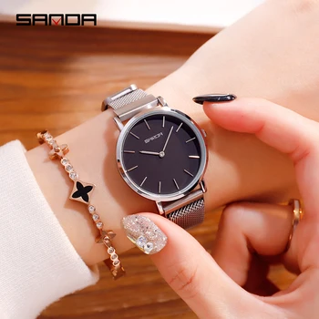 

SANDA Luxury Women's Watches Female Simple Milan Mesh Steel Strap Quartz Wrist Watch Ladies Fashion Slim Clock Relogio Feminino