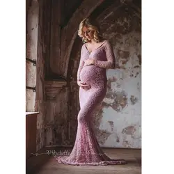 Материнство фотография Кружева Русалка с длинным рукавом Одежда Реквизит беременность беременных женщин фотосессия v-образным вырезом
