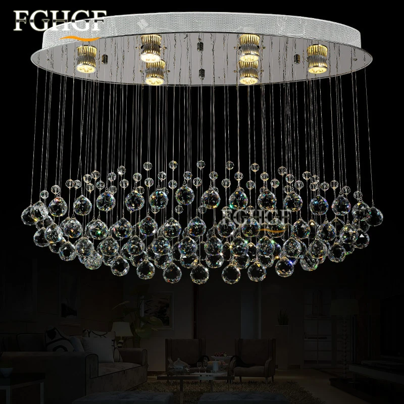 Modern Luster Crystal Chandeliers Lighting Fitting Oval Flush Mounted Pendant Lamp For Foyer Dining Room Restaurant Decoration (1)