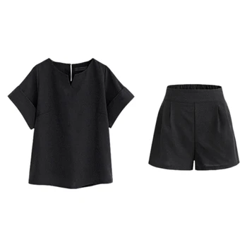 

casual suit Women Cotton And Linen Fashion Casual Solid Color Loose Short-sleeved Shirt Shorts Two-piece Suit