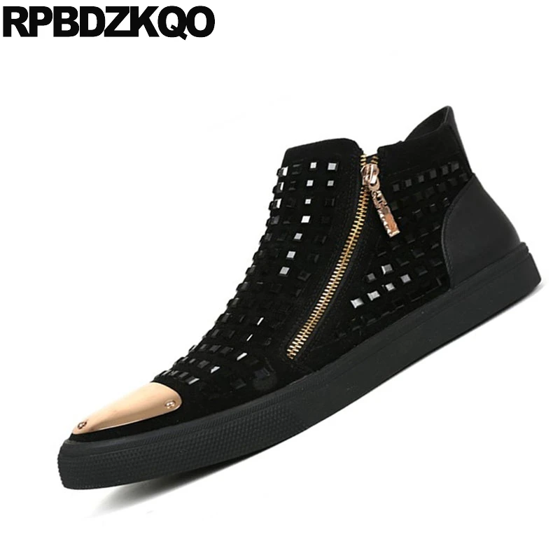 Italien Elevator Métal Skate Printemps Chaussures 1 Boucles Hiver black 2 Rivet Nouveau Hop Black black Elevator Noir Top black Casual High Sneakers Zipper Hip 1 Ascenseur Formateurs 2 Hommes Italie DEH2W9I