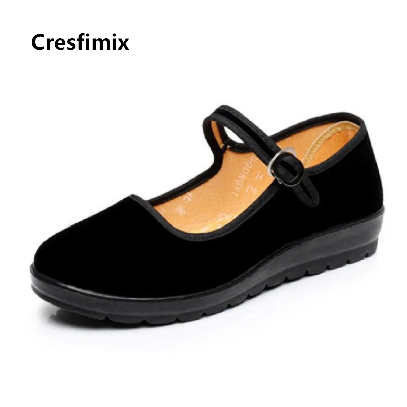 Женские туфли на плоской подошве Cresfimix черные тканевые для танцев уличные в стиле