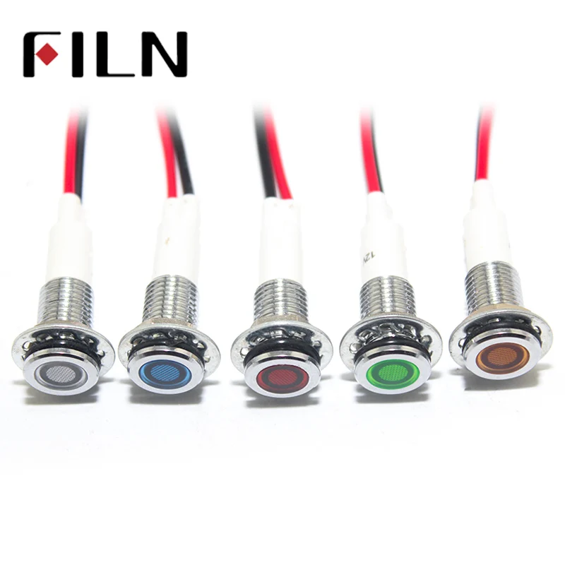 Pre-wires 20cm wire Metal Indicator light 10mm waterproof Signal lamp with wire 6V 12V 24V 110V 220v red yellow blue green white