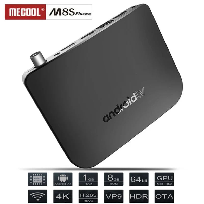 MECOOL M8S плюс DVB-T2/T Android 7 1 ТВ Box Amlogic S905D GB + 8 2 4G Wi-Fi 100 м 4 K H.265 Media Player Smart Декодер каналов